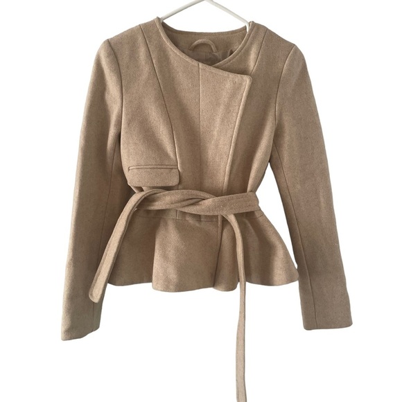 H&M Jackets & Blazers - H&M Wool Blend Peplum Zip Front Blazer Tie Belt size 4